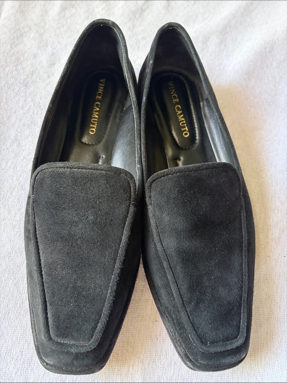 Vince Camuto Black Suede Square-Toe Slip-On Loafers